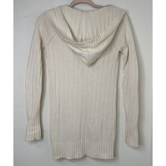 XS Y2K VTG American Eagle Ivory Ribbed Deep V-Neck Hoodie Sweater Elena Gilbert - Picture 6 of 7